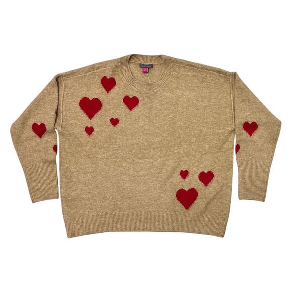 Vince Camuto Sweaters - Vince Camuto Women's Soft & Festive Relaxed Fit Valentine's Day Sweater - Tan